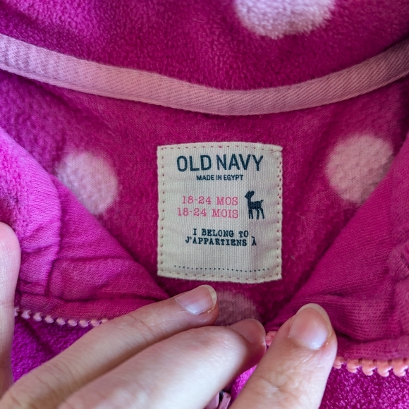 4/$15 Old Navy 18-24 months fleece quarter zip pullover pink polkadot sweater - Picture 2 of 6